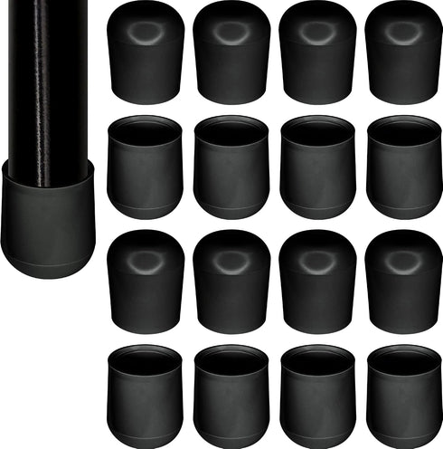 Gluposti 16 Folding Chair Leg Caps 7/8 Inch Black, Heavy Duty Non-Marking