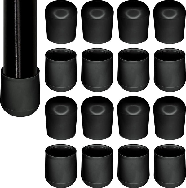 Gluposti 16 Folding Chair Leg Caps 7/8 Inch Black, Heavy Duty Non-Marking