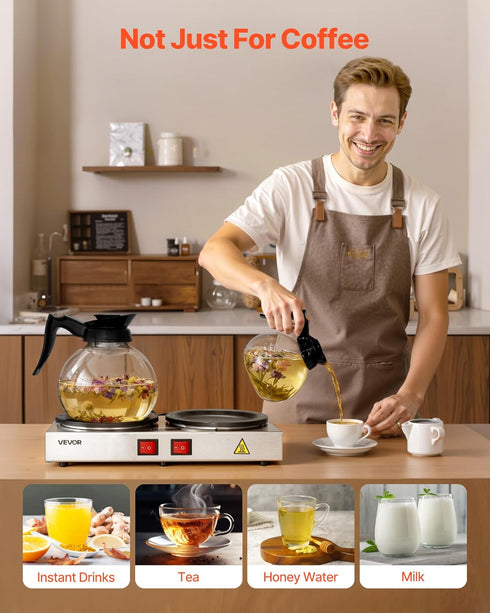 Commercial 80W 2 1.8L VEVOR Coffee Decanter Warm Plate, x Coffee-Carafe Warmer, Dual Warming Plates with Independent