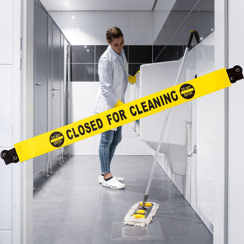 2 Pcs Closed for Cleaning Sign with Magnetic Ends, Nylon Bathroom Restroom Do Not Enter Signs with 8 Suction Cups