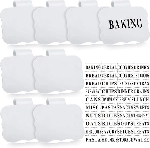 Zonon 8 Pack Basket Labels Clips with 40 Pcs Pantry Labels Set, Removable Bin 3.5 x 2.4 Inch for Kitchen, Black & White