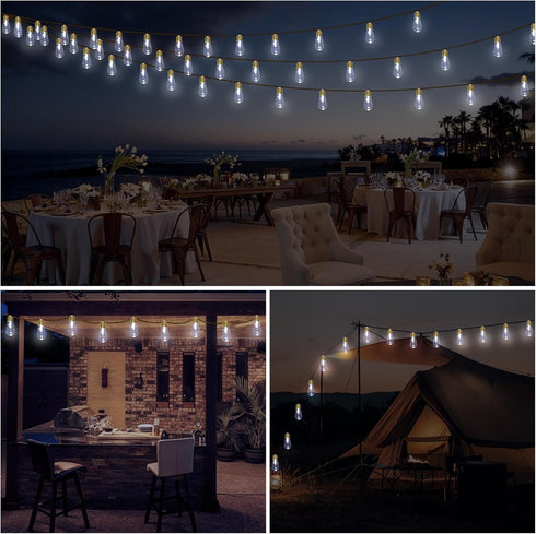 24FT 8 Bulb (New) Outdoor String Lights, Hemp Rope LED Patio Lights, Waterproof Modes Plug-in Edison Lights