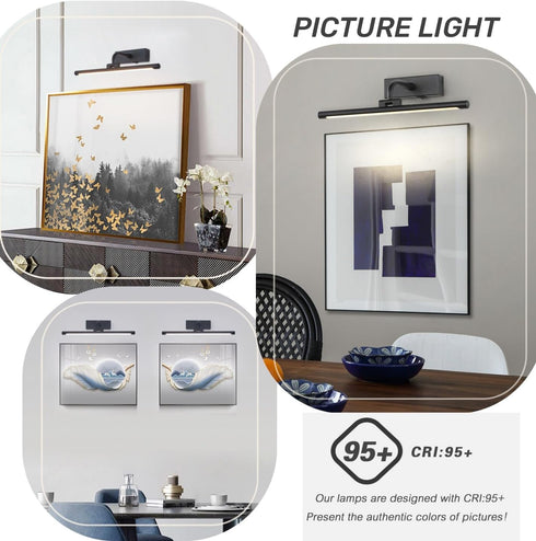 15.94in 3CCT Dimmable Battery Operated Picture Light with Remote and Timer, Wireless Gallery Lights for Picture Black