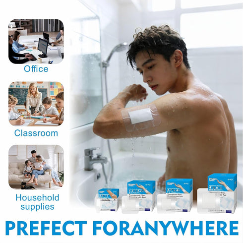 50-Pack (4x6) Waterproof Transparent Film Dressing with Absorbent Pad Sterile Adhesive Bandages Post-Surgical Wound