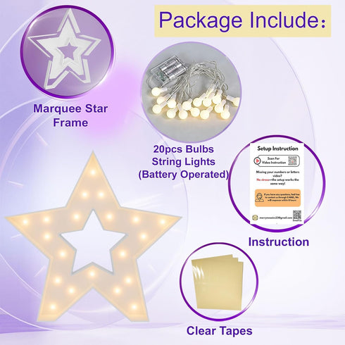 3FT Tall Marquee Light Up Star DIY Pre Cut Frame with Light Foam Marquee Signs Props for Birthday Engagement Baby