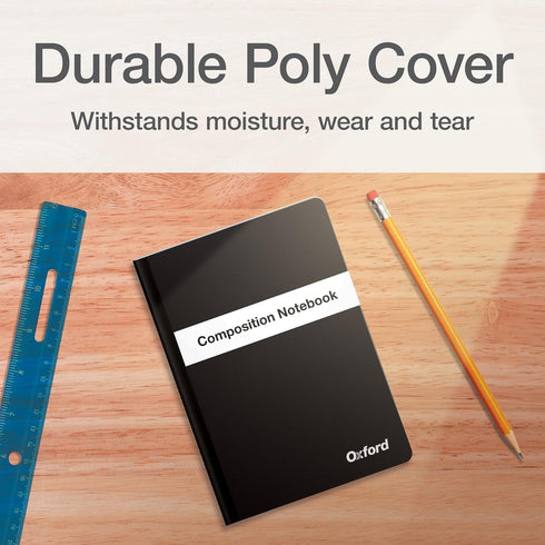 Oxford Poly Composition Notebook 4 Pack, Compact Size, 5 x 7 Inches, College Ruled Paper, 80 Sheets, Black Covers (64934) by Oxford