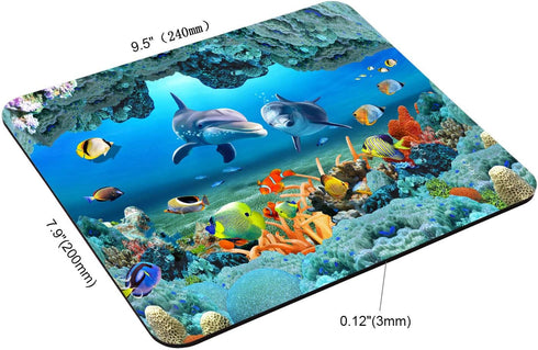 Mouse Pad, Rectangle Underwater World Dolphins Anti-Slip Rubber Mousepad for Gaming Office Laptop Computer PC Men Women Kids, Cute Custom Pattern 9.5"x7.9"x0.12" Inch(240mm x 200mm x 3mm) by TSSOHU
