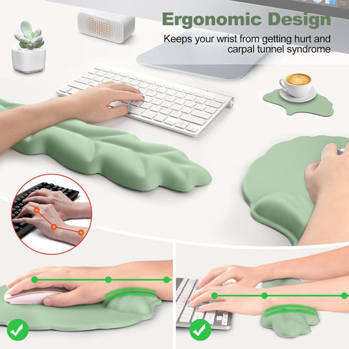 Set, Keyboard Wrist Rest and Mouse Pad with Wrist Support Ergonomic Leaf Shape Mouse Pad with Non-Slip Base, Pain