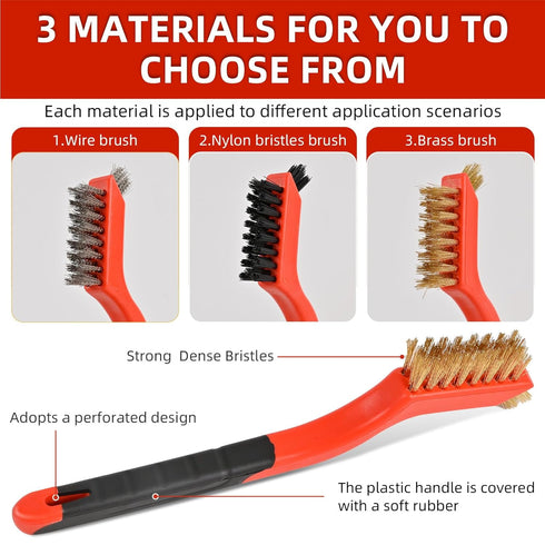 IEGREMAR 3pcs Set 7 Inches (3pcs) Wire Brushes for Cleaning Rust, Upgrade Wire Brush - Brass/Stainless Steel/Nylon