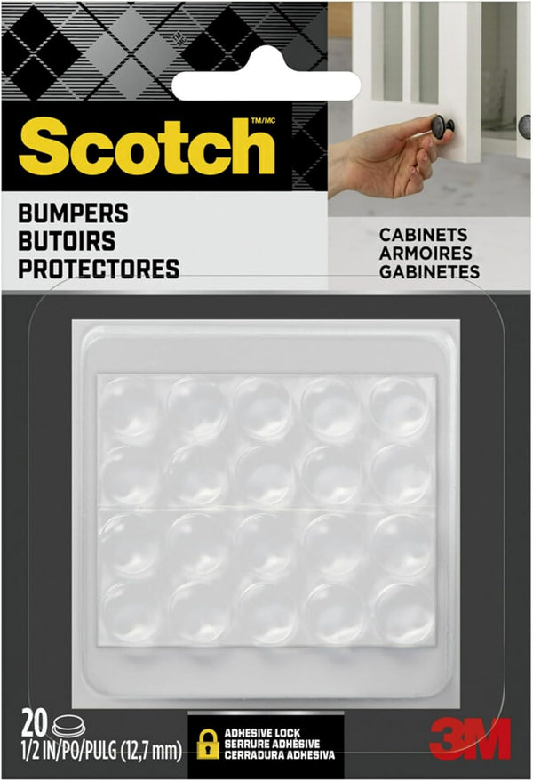 Scotch Clear Adhesive Bumper Pads, 20 PCS, Self-Stick Rubber Pads 1/2" Round, Transparent, Sound Dampening