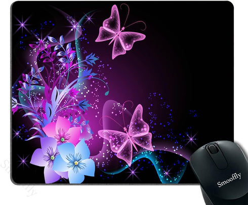 Smooffly Purple Mouse Pad for PC, Pink Purple Butterfly Design Gaming Mouse Pad