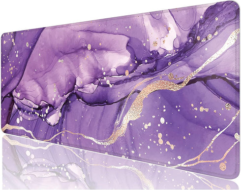 Desk Mat, Large 32" x 12" XXL Mouse Pad, Cute Purple Marble Desktop Decor for Laptop & Keyboard