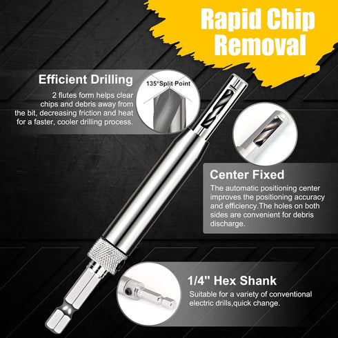 COMOWARE 17pcs VIX Bits Self Centering Drill Bit Set, 1/4" Hex Shank for Woodworking Window Door Hinge