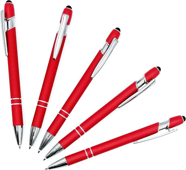 Pack of 5 Rubberized Comfort Soft Touch 2 in 1 Ballpoint Pen with Capacitive Stylus Tip, Black Ink