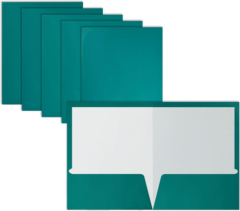 Better Office Products 2 Pocket Glossy Laminated Teal Paper Folders, Box of 25, Letter Size