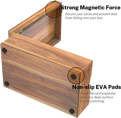 Neando 3’’x5’’ Index Card Holder, Acacia Box with Dividers, 4 Compartments for 600 Cards, Recipe Box