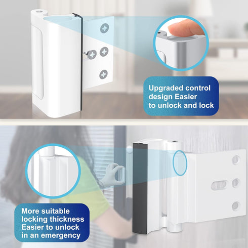 2Pack 800lbs Door Reinforcement Lock Withstands of Force - White Extra Proof Door Lock for Kids Safety Drilling