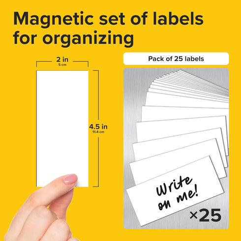 Dry Erase Magnetic Labels - Reusable Sticky Notes for Refrigerator (White, 25)