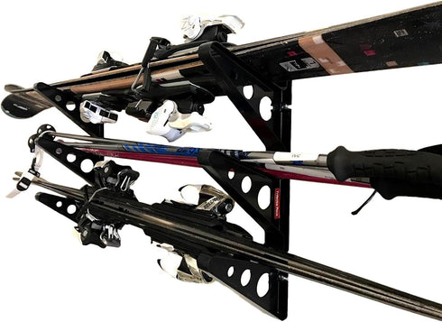 StoreYourBoard Horizontal Ski Wall Rack, Holds 3 Pairs of Skis and Poles, Up to 40 lbs