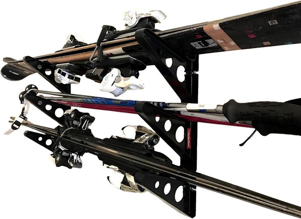 StoreYourBoard Horizontal Ski Wall Rack, Holds 3 Pairs of Skis and Poles, Up to 40 lbs