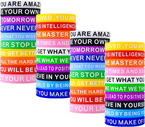 Motivational Quote Rubber Wristbands - Colored Inspirational Silicone Bracelets for Men, Women, Teens, 20 Styles
