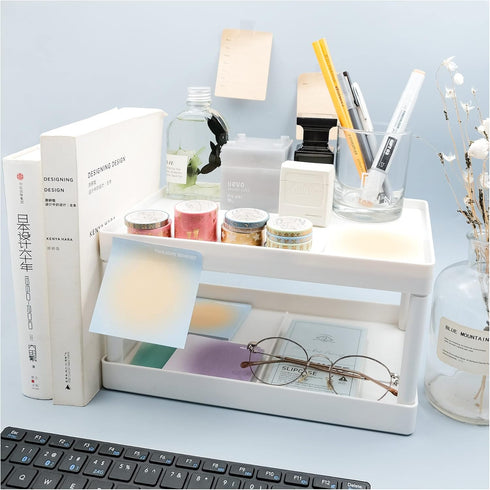 souG Desktop Storage Rack Organizer for Kitchen, Bathroom, Office, Double-Layer Cosmetic & Stationery Holder (White)