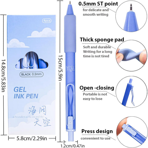 Retractable Ballpoint pens, Fine Point(0.5mm), Black Ink, 4-Count Pack, Cute Blue sky pens for School Office Supplies (Blue(4-count)) by AbcrAbcr