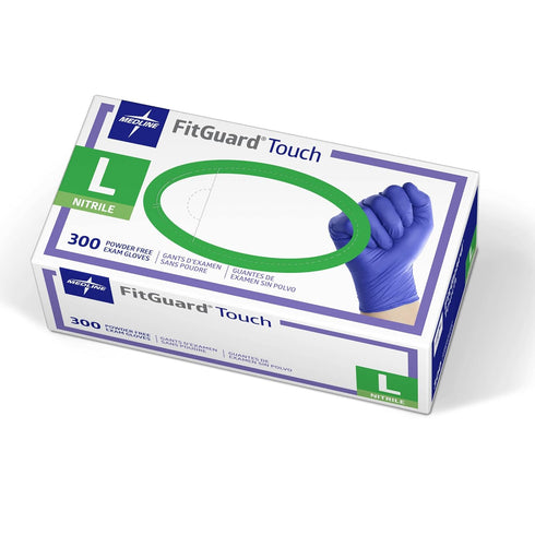 Medline FitGuard Touch Nitrile Exam Gloves, 300 Count, Large, Powder Free, Disposable,