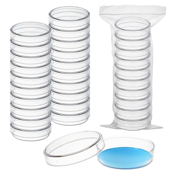 30 Pack 60 x 15 mm Plastic Petri Dishes with Lids, Deep Clean Lab Petri Dish for Mycology
