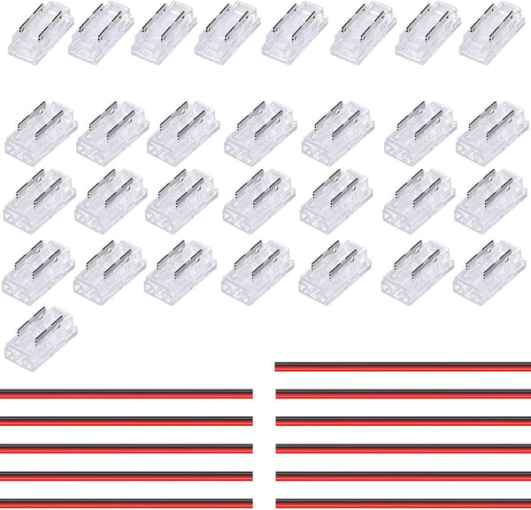 2 Pin 5mm COB LED Strip Connectors, 8 Pcs Strip to Strip, 22 Pcs Strip to Wire, 11 Pcs 22AWG 15cm Long Extension Wires