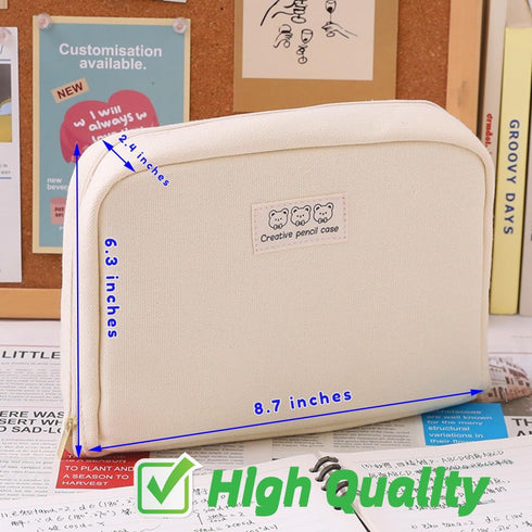 Cute Kawaii Pencil Case Pouch Box, Large Capacity Zipper Pen Holder Organizer for Office, Travel, Desk Accessories