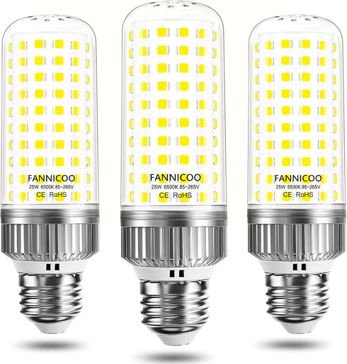 E26 LED Bulb, 25W Corn Light Bulb, 200W Equivalent, 6500K Cool Daylight White, Pack of 3, Flicker Free
