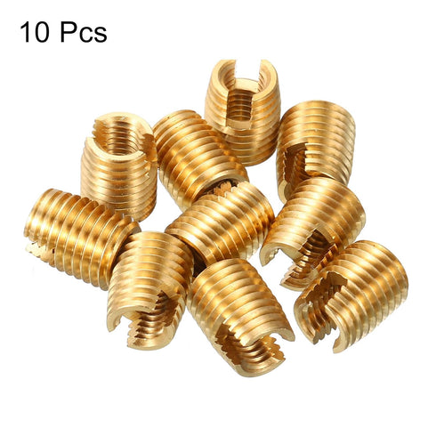 uxcell 10pcs Self Tapping Threaded Inserts, Inner M5-0.8 Outer M8x10 Brass Slotted Thread Repair Inserts Nuts
