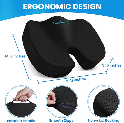 TushGuard Seat Cushion for Office Chair Memory Foam Non-Slip Cushion Back, Relief Chair Pad, Butt Pillow for Office