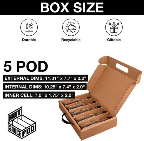 Hot Sauce Pod 5 oz Woozy 1, 2, 3, 4 5-Bottle 8x2x2.5 11.3x7.5x2.4 5-Pack Hot Sauce Bottle Box Sample Kit & Shipping