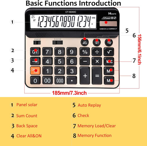Philley Large Button Calculator, 14 Digits Desktop Check&Correct Electronic Calculator with Large LCD Display