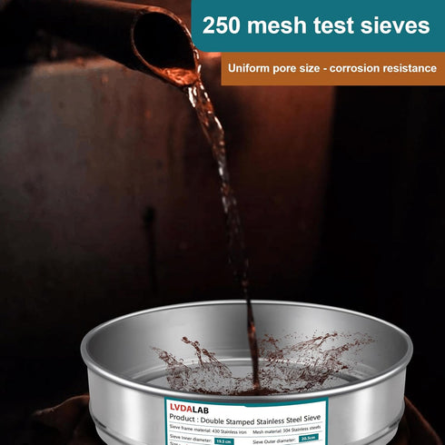 304 Stainless Steel Mesh Lab Sieve, 250 Mesh (0.061mm) Aperture, 7.9Inch Diameter for Industrial Laboratory