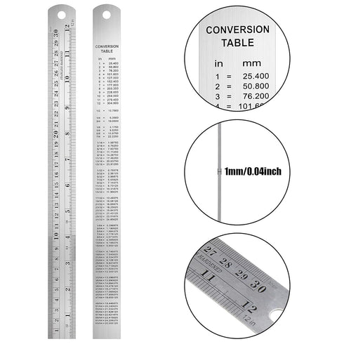 TOODOO 6 Inch and 12 Inch Metal Rulers, 4 Pcs Pocket Ruler, Stainless Steel Precision Measuring Tool for School,