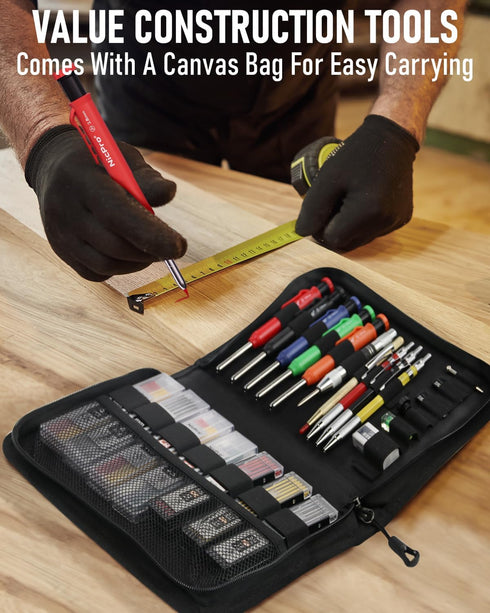 Nicpro 31 Pack Carpenter Pencil Set with Sharpener, Mechanical Pencils with 128PCS Refills, Heavy Duty Construction