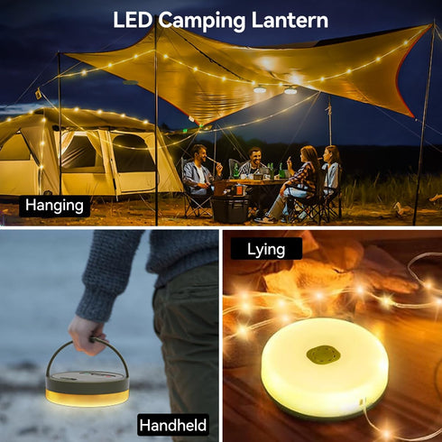 LEDLAY 33FT 8 Camping String Lights, Rechargeable String Lights with Modes, Waterproof Outdoor Lights with Delay