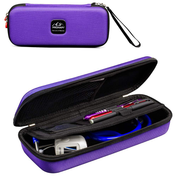 Hard Stethoscope Case with ID Slot, Large Carrying Case Compatible with 3M Littmann/ADC/Omron/MDF (Purple)