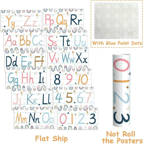 gisgfim 12 Pieces Alphabet Bulletin Board Strips Set, Boho Rainbow ABC Banner