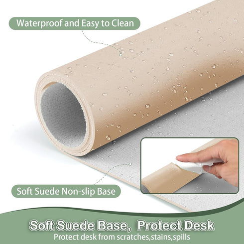 Boutilon Leather Desk Pad Protector, Non-Slip Mouse Pad, Waterproof Leather Desk Blotter for Office and Home (M-Golden,