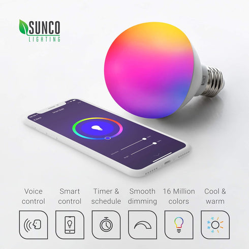 Sunco Lighting Smart Globe Bulbs G25 LED, Alexa Compatible, Color Changing RGBCW, Dimmable WiFi, 2 Pack