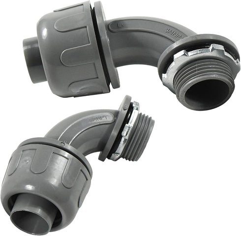 HQRP 2-Pack 3/4-Inch Nonmetallic Plastic Liquid Tight Connector, 90 Degree Electrical Conduit Connector Fitting