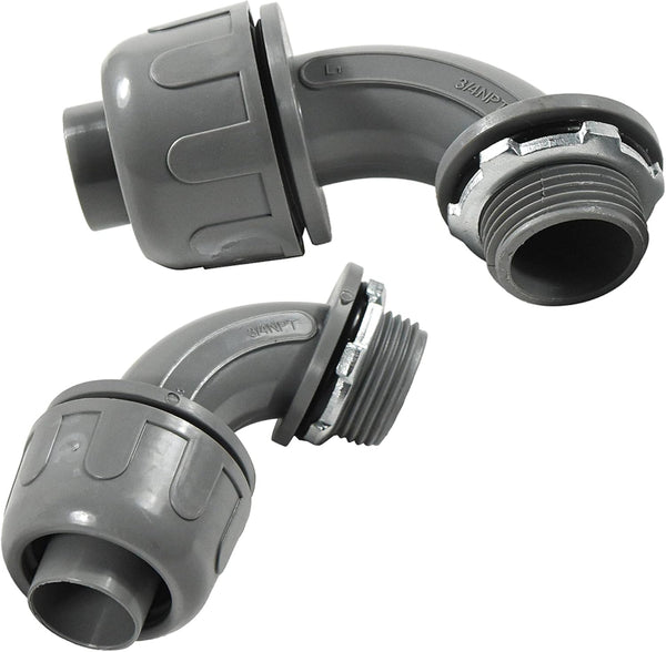 HQRP 2-Pack 3/4-Inch Nonmetallic Plastic Liquid Tight Connector, 90 Degree Electrical Conduit Connector Fitting