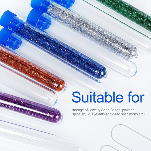 Teenitor 50 Pack Clear Plastic Test Tubes with Blue Caps, 13×78mm, Great for Halloween Party