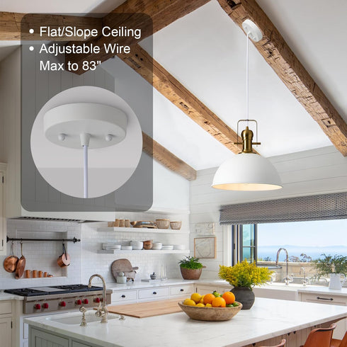12 Inch 1 Pack Sandy White Farmhouse Pendant Lights for Kitchen Island Industrial Adjustable Height Vintage Dome