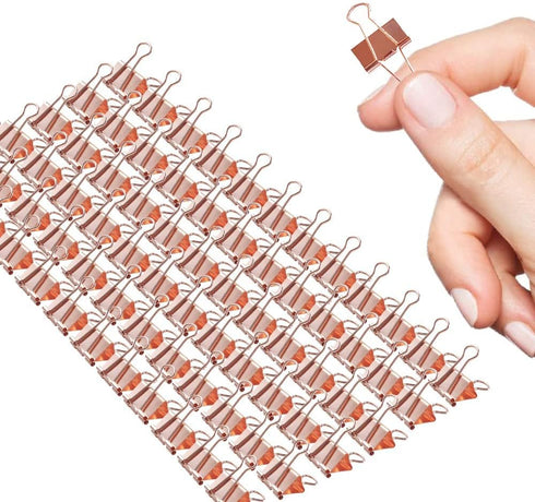 Mini Binder Clips, 120 Pack, 5/8 Inch, Standard 15mm, Rose Gold, Binder Paper Clips with Mini Storage Boxes