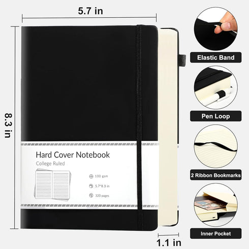 CAGIE Lined Journal Notebook, 320 Pages College Ruled Notebook, 100 Gsm Thick Journal, A5 Hardcover Leather Journals